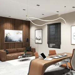 A 3D concept render for a modern executive office cabin in Gurgaon. The design combines a warm wood-paneled feature wall with contemporary furniture and lighting to create a space that is both professional and inviting, perfect for leadership and client meetings.