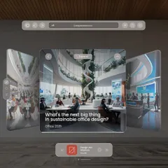 This graphic represents our exploration of the next big trends in sustainable office design, from the circular economy to net-positive energy buildings.