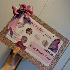 A close up of the custom 'Javali The Swiftie' glitter frame I made for a birthday hamper. It's all about those personalized details that true fans appreciate.