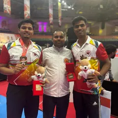 The goal is always victory. I am here with my students Jeetu and Harshit Pandey after they won gold at the KIO National Karate Championship. Their success is a testament to our academy's rigorous training program.
