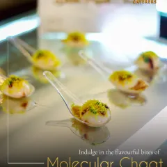 Indulge in the flavorful bites of our Molecular Chaat. This dish is a fusion of traditional taste and modern gastronomy, offering a unique texture and an unforgettable flavor experience for your guests.
