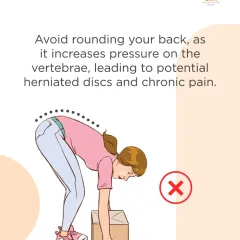 This is what to avoid when lifting. Rounding your back increases pressure on the vertebrae, which can lead to herniated discs and chronic pain. Proper form is crucial for spinal health.