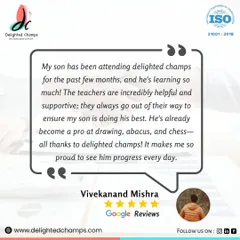 This review from Mr. Vivekanand Mishra makes me so proud. It highlights how his son is becoming a pro at drawing, abacus, and chess, showcasing the well-rounded development I aim for.