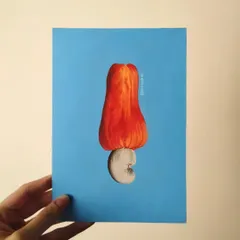 Here is the finished 7.5"x5" cashew apple oil painting. This was a fun project to capture the unique shape and bright color of the fruit.