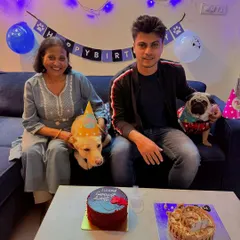 A double birthday celebration for Max the Pug and his Labrador friend. Our bakery can cater to parties with multiple dogs, ensuring everyone gets a tasty treat.