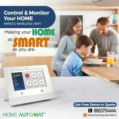 Our systems are designed for the whole family, offering multiple control options like this sleek, wall-mounted touchscreen. It provides a central hub to monitor and manage your home, making smart living accessible to everyone.