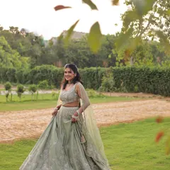 Having a main character moment as the sister of the groom. I chose this elegant sage green lehenga from Matsya World for the engagement ceremony, a soft and sophisticated look.