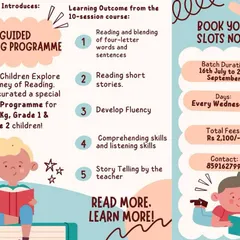 My Guided Reading Programme is a special 10-session course for Sr. KG to Grade 2 children. It is designed to develop reading fluency, comprehension skills, and a love for stories.