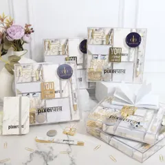 This image is a duplicate of ID 21 and showcases the same elegant marble and gold stationery set. It's a perfect example of a sophisticated corporate gift that combines modern aesthetics with practical use for any workspace.