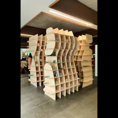 The fluid, sculptural forms of 'Stradata' create a dynamic spatial experience for visitors. The installation was designed as a 'cellular device' for both superficial contact and experiential transit.
