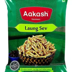 This is the unique Laung Sev from Aakash Namkeen. It's a thicker sev variety infused with the distinct, aromatic flavour of cloves for a special taste.
