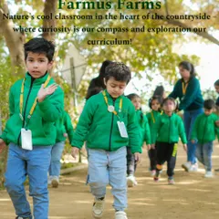 An image from a school trip, describing our farm as "nature's cool classroom" where curiosity is the compass.