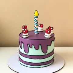 A fun comic book-style cake. I use bold black lines to create a 2D cartoon effect, making the cake look like it jumped right off the page of a comic.