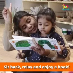 Sit back, relax, and enjoy a book with your little one in our cozy library. It's a perfect, quiet activity to bond and build early literacy skills.