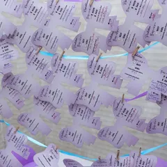 For our bow-themed shower, we created these adorable teddy bear-shaped prediction cards. Guests' wishes were clipped onto a display for everyone to see, adding to the decor.