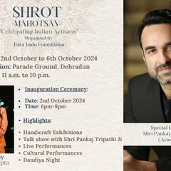 The official announcement for 'Shrot Mahotsav', a cultural festival celebrating Indian artisans. I was honored to be the host for this prestigious event in Dehradun.