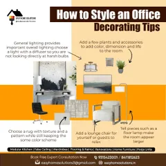 We transform standard offices into dynamic workspaces. This graphic outlines our core principles for office styling, focusing on how elements like ergonomic furniture, smart lighting, and designated lounge areas can boost productivity and reflect your company's culture.