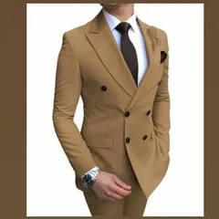 A classic double-breasted suit in a camel color. This is a powerful and stylish look that I can tailor to your exact measurements for a flawless fit.