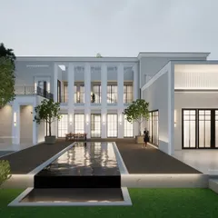 The original 3D render we presented to the client for the Chhattarpur farmhouse. We use detailed visualizations to help clients see their future home before it's built, and we take immense pride in bringing that vision to life with precision.