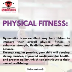 This graphic explains how gymnastics is a fantastic way to improve a child's overall physical fitness. Regular practice builds strong muscles, enhances cardiovascular health, and improves agility.