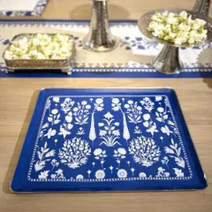 Sweets, sips, and stories are best served in style. This square tray from The Royal Malabar Collection features intricate floral motifs in a classic blue and white palette, bringing a touch of heritage to your festive table.