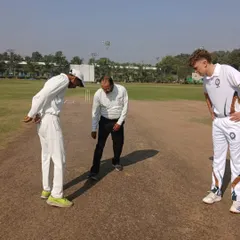 The pitch inspection before the match between our academy and the visiting South African U-16 team. This demonstrates the professional standards we uphold for all matches.