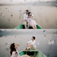 Two different poses from a single boat shoot. We can capture both intimate, seated portraits and more relaxed, individual shots to give you a variety of beautiful images.