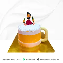 A fun and creative beer mug cake, perfect for a birthday celebration. This design is crafted entirely from cake and fresh cream, proving that even the most unique ideas can be achieved without fondant.