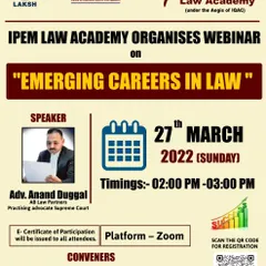 I was honored to be invited as a speaker by IPEM Law Academy for a webinar on "Emerging Careers in Law." Sharing my insights with aspiring legal professionals is a part of my commitment to legal education.