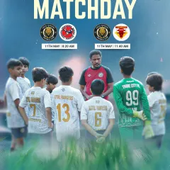 Game day ready. This poster announces our U-12 team's upcoming fixtures, featuring an inspiring image of a coach's pre-game talk.