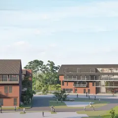 These renders showcase the masterplan for a new Nursing College at our multispecialty hospital project in Dolvi. The design features interconnected buildings and open plazas, creating a campus environment that fosters community and integrates learning with living.