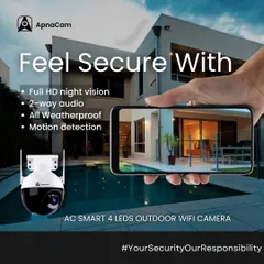 Feel secure with my AC Smart 4 LEDS Outdoor WiFi camera. It's all-weatherproof and features full HD night vision, two-way audio, and motion detection for complete home protection.
