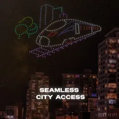 We turn real estate launches into spectacles. This image shows a drone formation of a modern transit system, illustrating the theme of 'Seamless City Access' for a new property development.
