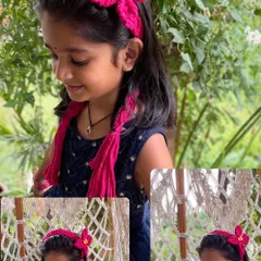 How lovely does this flowery bandana band look? I make these adjustable bands for girls to add a special touch to their hairdo. This one is in a bright, happy pink.
