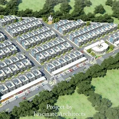An expansive aerial view of the master plan for "Mahavir Nagar" in Rajasthan. This visualization shows the complete 8-acre layout, including 126 independent homes, commercial strips, and road networks, illustrating my expertise in mixed-use township planning.