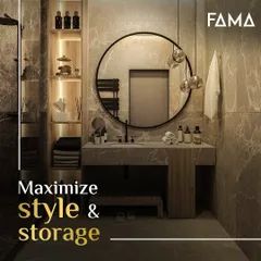 I design for real life, which means maximizing both style and storage. This wall-mounted vanity incorporates open shelving and countertop space with a clean, minimalist look, keeping your essentials organized and accessible.