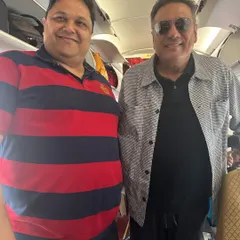 A full-length picture with Shri Boman Irani inside the aircraft. My work takes me all over the country, and chance encounters like these are always a pleasant experience.