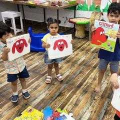 After reading about 'Clifford the Big Red Dog', the toddlers made their own Clifford artwork. It's a great way to reinforce the story and practice their art skills.