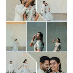A vibrant collage that tells the story of an engagement day. It features everything from playful candids and solo portraits to romantic couple shots, capturing the full spectrum of emotions.