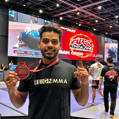 Another one of our competitors, Ayaan, celebrating his silver medal win at the ADCC Asian Open. The hard work from our training camp clearly paid off.