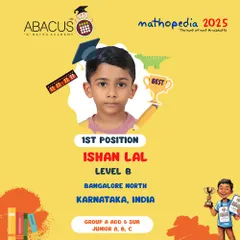 A huge congratulations to Ishan Lal from Bangalore for winning the 1st position in his group at Mathopedia 2025. A true math star!