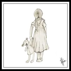 A nostalgic pencil sketch of a little girl holding her teddy bear. This piece is about childhood companionship and the silent friends who share our earliest joys and sorrows.