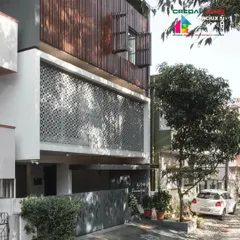Another view of the award-nominated '10x10 Residence', showcasing its striking presence in a dense urban neighborhood.