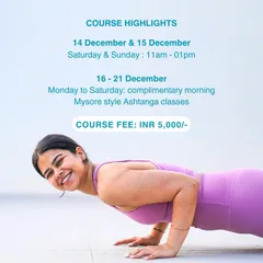 Here are the details for our one-week foundational course. It includes immersive weekend sessions to learn the basics, followed by a week of complimentary Mysore-style classes to help you integrate what you've learned and build confidence.