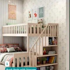 Bunk beds with storage are a game-changer for shared rooms. This design includes a staircase with built-in bookshelves and under-bed drawers to maximize space.