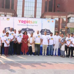 A group photograph with the organizing committee and participants at the Amity University 'Yogotsav'. Collaborating with large institutions to promote wellness on a grand scale is a core part of my work.