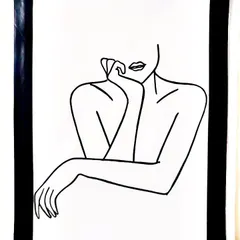 A minimalist line portrait of a woman in a thoughtful pose. The simplicity of the single line technique draws focus to the gesture and emotion of the subject.