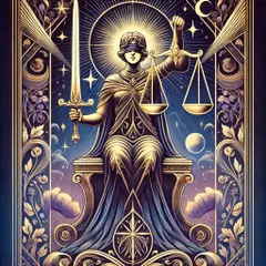 The Justice card invites us to look at our choices with integrity and honesty. It's about accountability and karmic balance. This beautifully illustrated card reminds us that truth is a guiding force, not a judging one.