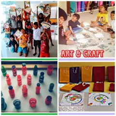 Creativity in full bloom at our camp. Here, children explore their artistic side through guided art and craft sessions, creating everything from colorful paintings and paper crafts to bottle art, proudly showing off their unique creations.