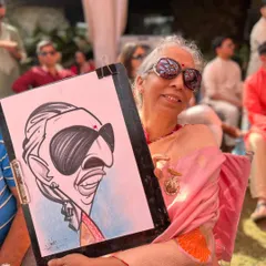 Capturing the cool style of a guest at a fun wedding event at the Radisson Blu resort in Lonavala. Live art is a wonderful way to engage guests and give them a personalized memento.